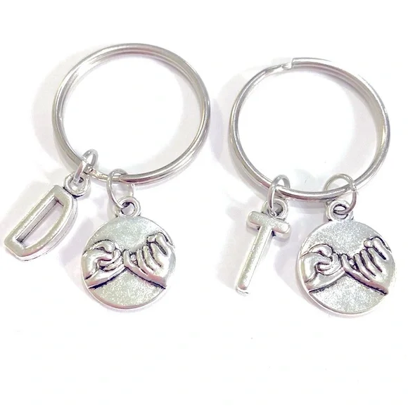 Pinky Promise Keychains Set Of 2 Personalized Initials Best Friends Gift - Picture 2 of 2